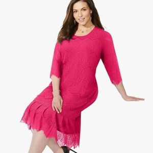 Catherines Dress Womens 6X Red Lace Party Wedding Romantic Office Plus Size NEW